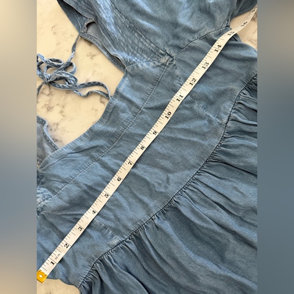 Hem & Thread Solid Blue Square Neck Babydoll Dress- Medium - Picture 8 of 12